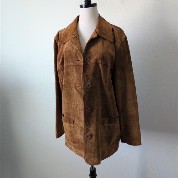 Vintage Y2K St Johns Bay Suede Jacket 100% Leather Brown Coat Women's Small - Picture 8 of 11